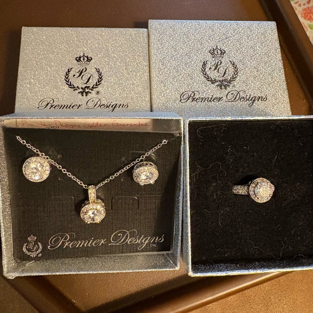 Premier Designs Silver Necklace, Earrings, and Ring Set